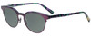 Profile View of Eyebobs Low Hanging Fruit 3159-52 Designer Polarized Sunglasses with Custom Cut Smoke Grey Lenses in Purple Green Marble Swirl Ladies Round Full Rim Acetate 50 mm