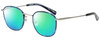 Profile View of Eyebobs Outside 3172-10 Designer Polarized Reading Sunglasses with Custom Cut Powered Green Mirror Lenses in Blue Silver Unisex Round Full Rim Metal 47 mm