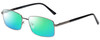 Profile View of Enhance EN4053 Designer Polarized Reading Sunglasses with Custom Cut Powered Green Mirror Lenses in Shiny Gunmetal Silver Mens Rectangle Full Rim Metal 61 mm