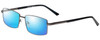 Profile View of Jubilee J5914 Designer Polarized Reading Sunglasses with Custom Cut Powered Blue Mirror Lenses in Matte Gunmetal Silver Mens Rectangle Full Rim Metal 60 mm