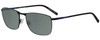 Profile View of OGA 10063O-NB04 Designer Polarized Sunglasses with Custom Cut Smoke Grey Lenses in Satin Black Blue Unisex Rectangle Full Rim Metal 59 mm
