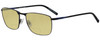 Profile View of OGA 10063O-NB04 Designer Polarized Reading Sunglasses with Custom Cut Powered Sun Flower Yellow Lenses in Satin Black Blue Unisex Rectangle Full Rim Metal 59 mm