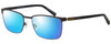 Profile View of OGA 10073O-MD11 Designer Polarized Sunglasses with Custom Cut Blue Mirror Lenses in Satin Brown Black Gold Unisex Rectangle Full Rim Metal 58 mm