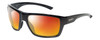 Profile View of Smith Optics Highwater Designer Polarized Sunglasses with Custom Cut Red Mirror Lenses in Gloss Black Ladies Oversized Full Rim Acetate 64 mm