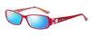 Profile View of Vera Bradley Madeline Designer Polarized Sunglasses with Custom Cut Blue Mirror Lenses in Red Pink Swirl Ladies Rectangle Full Rim Acetate 50 mm