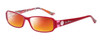 Profile View of Vera Bradley Madeline Designer Polarized Sunglasses with Custom Cut Red Mirror Lenses in Red Pink Swirl Ladies Rectangle Full Rim Acetate 50 mm