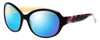 Profile View of Vera Bradley Anna Designer Polarized Reading Sunglasses with Custom Cut Powered Blue Mirror Lenses in Black Olivia Pink Ladies Oversized Full Rim Acetate 56 mm
