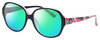 Profile View of Vera Bradley Lillian Designer Polarized Reading Sunglasses with Custom Cut Powered Green Mirror Lenses in Black Priscilla Pink Ladies Oversized Full Rim Acetate 57 mm