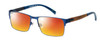 Profile View of Ducks Unlimited Station Designer Polarized Sunglasses with Custom Cut Red Mirror Lenses in Cobalt Blue Mens Rectangle Full Rim Metal 55 mm