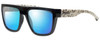 Profile View of Smith Optics THE COMEBACK Designer Polarized Reading Sunglasses with Custom Cut Powered Blue Mirror Lenses in Black White Canvas Splatter Unisex Square Full Rim Acetate 58 mm
