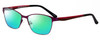 Profile View of Marie Claire MC6208-GRP Designer Polarized Reading Sunglasses with Custom Cut Powered Green Mirror Lenses in Grape Purple Red Black Ladies Cateye Full Rim Stainless Steel 52 mm