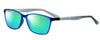 Profile View of Marie Claire MC6210-BLU Designer Polarized Reading Sunglasses with Custom Cut Powered Green Mirror Lenses in Matte Crystal Blue Grey Ladies Classic Full Rim Acetate 55 mm