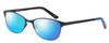 Profile View of Marie Claire MC6231-BBL Designer Polarized Reading Sunglasses with Custom Cut Powered Blue Mirror Lenses in Black Blue Ladies Cateye Full Rim Stainless Steel 51 mm