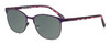Profile View of Marie Claire MC6259-PUR Designer Polarized Reading Sunglasses with Custom Cut Powered Smoke Grey Lenses in Purple Marble Pink Ladies Cateye Full Rim Stainless Steel 49 mm
