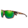 Profile View of Suncloud Boone Polarized Sunglasses Unisex Acetate Wrap Around in Matte Tortoise with Polar Green Mirror