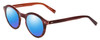Profile View of John Varvatos V519 Designer Polarized Reading Sunglasses with Custom Cut Powered Blue Mirror Lenses in Crystal Red Horn Marble Unisex Round Full Rim Acetate 47 mm