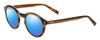 Profile View of John Varvatos V519 Designer Polarized Sunglasses with Custom Cut Blue Mirror Lenses in Olive Green Brown Horn Marble Unisex Round Full Rim Acetate 47 mm