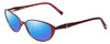 Profile View of Jones New York J475 Designer Polarized Reading Sunglasses with Custom Cut Powered Blue Mirror Lenses in Burgundy Red Ladies Cateye Full Rim Metal 53 mm