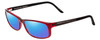 Profile View of Porsche Designs P8243-C Designer Polarized Reading Sunglasses with Custom Cut Powered Blue Mirror Lenses in Crystal Cherry Red Matte Black Unisex Oval Full Rim Acetate 54 mm