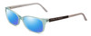 Profile View of Porsche Designs P8247-B Designer Polarized Sunglasses with Custom Cut Blue Mirror Lenses in Crystal Azure Aqua Blue Grey Unisex Oval Full Rim Acetate 55 mm