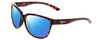 Profile View of Smith Optics Monterey Designer Polarized Reading Sunglasses with Custom Cut Powered Blue Mirror Lenses in Tortoise Havana Brown Gold Ladies Cateye Full Rim Acetate 58 mm