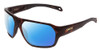 Profile View of Smith Optics Deckboss Designer Polarized Sunglasses with Custom Cut Blue Mirror Lenses in Matte Tortoise Havana Brown Gold Unisex Rectangle Full Rim Acetate 63 mm