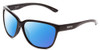 Profile View of Smith Optics Monterey Designer Polarized Sunglasses with Custom Cut Blue Mirror Lenses in Gloss Black Ladies Cateye Full Rim Acetate 58 mm