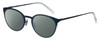 Profile View of Eyebobs Jim Dandy Designer Polarized Sunglasses with Custom Cut Smoke Grey Lenses in Satin Navy Blue Crystal Unisex Round Full Rim Metal 50 mm