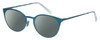 Profile View of Eyebobs Jim Dandy Designer Polarized Sunglasses with Custom Cut Smoke Grey Lenses in Satin Teal Blue Crystal Unisex Round Full Rim Metal 50 mm