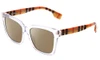 Profile View of Burberry Maple BE4335 Designer Polarized Sunglasses with Custom Cut Amber Brown Lenses in Crystal Clear Brown Unisex Square Full Rim Acetate 53 mm