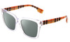 Profile View of Burberry Maple BE4335 Designer Polarized Sunglasses with Custom Cut Smoke Grey Lenses in Crystal Clear Brown Unisex Square Full Rim Acetate 53 mm