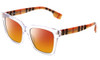 Profile View of Burberry Maple BE4335 Designer Polarized Sunglasses with Custom Cut Red Mirror Lenses in Crystal Clear Brown Unisex Square Full Rim Acetate 53 mm