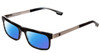 Profile View of SPY Optics Clive Designer Polarized Reading Sunglasses with Custom Cut Powered Blue Mirror Lenses in Black Horn Gun Metal Unisex Rectangle Full Rim Metal 53 mm