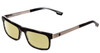 Profile View of SPY Optics Clive Designer Polarized Reading Sunglasses with Custom Cut Powered Sun Flower Yellow Lenses in Black Horn Gun Metal Unisex Rectangle Full Rim Metal 53 mm