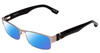Profile View of SPY Optics Trenton Designer Polarized Sunglasses with Custom Cut Blue Mirror Lenses in Gun Metal Silver Black Unisex Rectangle Full Rim Metal 55 mm