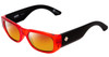 Profile View of SPY Optics Genre Designer Polarized Sunglasses with Custom Cut Red Mirror Lenses in Crystal Red Matte Black Unisex Oval Full Rim Acetate 54 mm