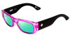 Profile View of SPY Optics Genre Designer Polarized Reading Sunglasses with Custom Cut Powered Green Mirror Lenses in Crystal Magenta Matte Black Unisex Oval Full Rim Acetate 54 mm