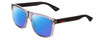 Profile View of GUCCI GG0010S Designer Polarized Reading Sunglasses with Custom Cut Powered Blue Mirror Lenses in Gray Smoke Crystal Matte Black Mens Retro Full Rim Acetate 58 mm