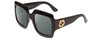 Profile View of GUCCI GG0053S Designer Polarized Sunglasses with Custom Cut Smoke Grey Lenses in Gloss Black Gold Logo Ladies Oversized Full Rim Acetate 54 mm