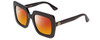 Profile View of GUCCI GG0328S Designer Polarized Sunglasses with Custom Cut Red Mirror Lenses in Gloss Black Gold Logo Ladies Square Full Rim Acetate 53 mm