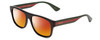 Profile View of GUCCI GG0341S Designer Polarized Sunglasses with Custom Cut Red Mirror Lenses in Gloss Black Red Stripe Green Gold Unisex Retro Full Rim Acetate 56 mm