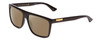 Profile View of GUCCI GG0748S Designer Polarized Sunglasses with Custom Cut Amber Brown Lenses in Gloss Black Gold Logo Mens Square Full Rim Acetate 58 mm