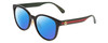 Profile View of GUCCI GG0854SK Designer Polarized Sunglasses with Custom Cut Blue Mirror Lenses in Gloss Black Red Stripe Green Gold Logo Ladies Cateye Full Rim Acetate 56 mm