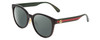 Profile View of GUCCI GG0854SK Designer Polarized Reading Sunglasses with Custom Cut Powered Smoke Grey Lenses in Gloss Black Red Stripe Green Gold Logo Ladies Cateye Full Rim Acetate 56 mm