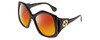 Profile View of GUCCI GG0875S Designer Polarized Sunglasses with Custom Cut Red Mirror Lenses in Gloss Black Gold Logo Hexagon Ladies Oversized Full Rim Acetate 62 mm