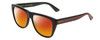 Profile View of GUCCI GG0926S Designer Polarized Sunglasses with Custom Cut Red Mirror Lenses in Gloss Black Red Stripe Green Gold Logo Mens Retro Full Rim Acetate 57 mm