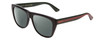 Profile View of GUCCI GG0926S Designer Polarized Reading Sunglasses with Custom Cut Powered Smoke Grey Lenses in Gloss Black Red Stripe Green Gold Logo Mens Retro Full Rim Acetate 57 mm