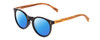 Profile View of Coyote Beachwood II Designer Polarized Sunglasses with Custom Cut Blue Mirror Lenses in Gloss Black Zebra Grey Unisex Round Full Rim Wood 48 mm