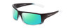 Profile View of Coyote Dorado Designer Polarized Reading Sunglasses with Custom Cut Powered Green Mirror Lenses in Matte Black Clear Grey Unisex Wrap Full Rim Acetate 63 mm