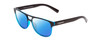 Profile View of Coyote Elixir Designer Polarized Sunglasses with Custom Cut Blue Mirror Lenses in Black Blue Mens Square Full Rim Acetate 52 mm